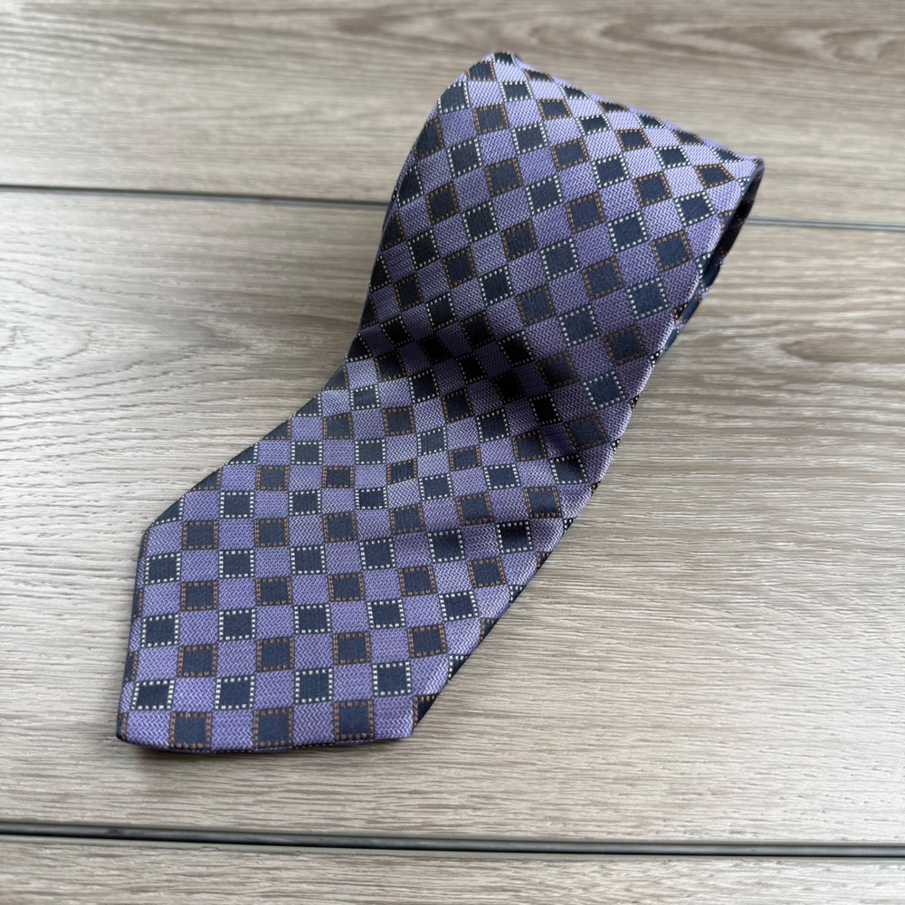 Italo Ferretti Mens Tie Silk Geometric Diamond Pattern Purple OS